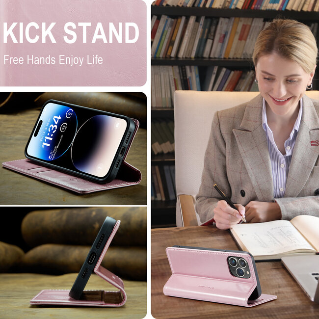 CaseMe - Telefoonhoesje geschikt voor Apple iPhone 14 Pro - Flip Wallet Case - Magneetsluiting - Roze