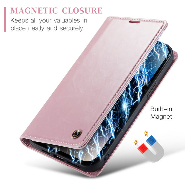 CaseMe - Telefoonhoesje geschikt voor Apple iPhone 14 Pro - Flip Wallet Case - Magneetsluiting - Roze
