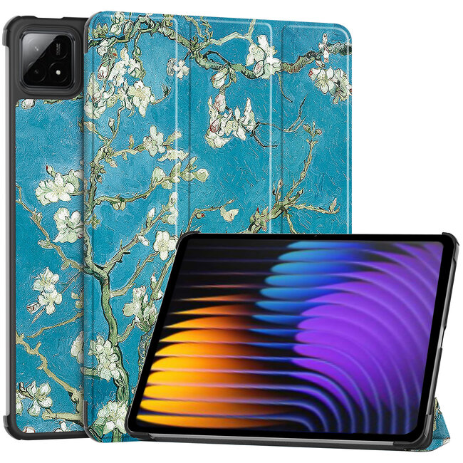 Tablet hoes geschikt voor Xiaomi Pad 8 / 8 Pro - Tri-fold hoes met Auto/Wake functie en Magnetische sluiting - Tabletcase - Tablethoesje - Witte Bloesem