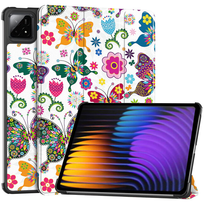 Tablet hoes geschikt voor Xiaomi Pad 8 / 8 Pro - Tri-fold hoes met Auto/Wake functie en Magnetische sluiting - Tabletcase - Tablethoesje - Vlinders