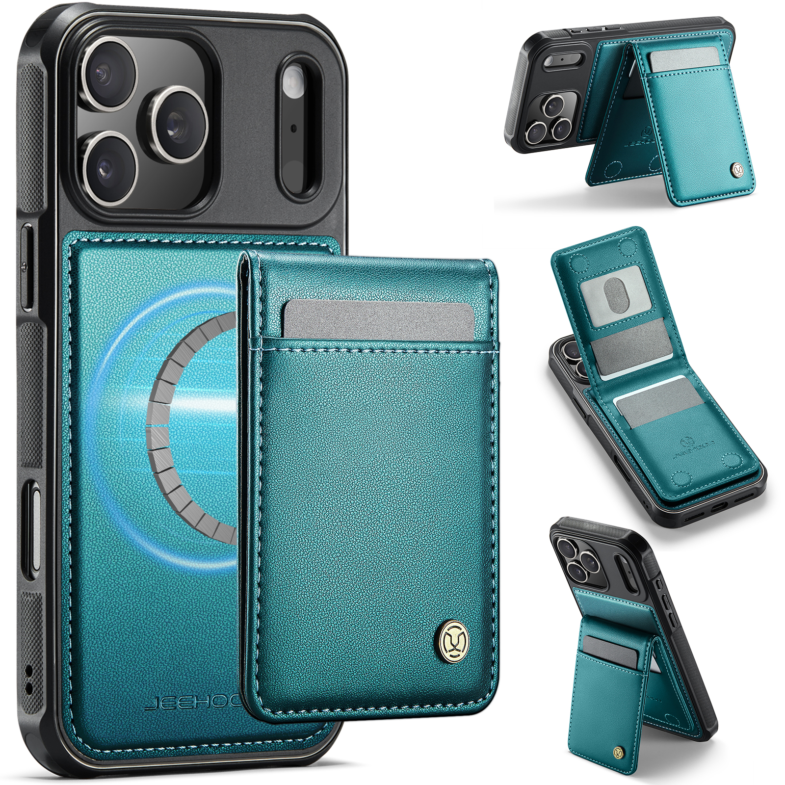 CaseMe - Telefoonhoesje geschikt voor Apple iPhone 17 Pro - Back Cover met Magnetische ring - hoesje met Magnetische Pasjeshouder - Blauw afbeelding