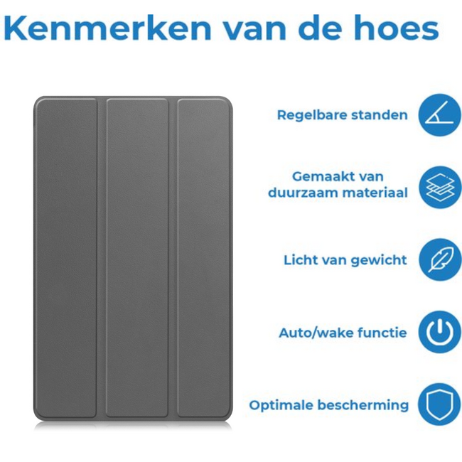 Tablet hoes geschikt voor Samsung Galaxy Tab A11 (2025) - Met Auto/Wake functie  - Tri-Fold Hoes - 8.7 inch - Grijs
