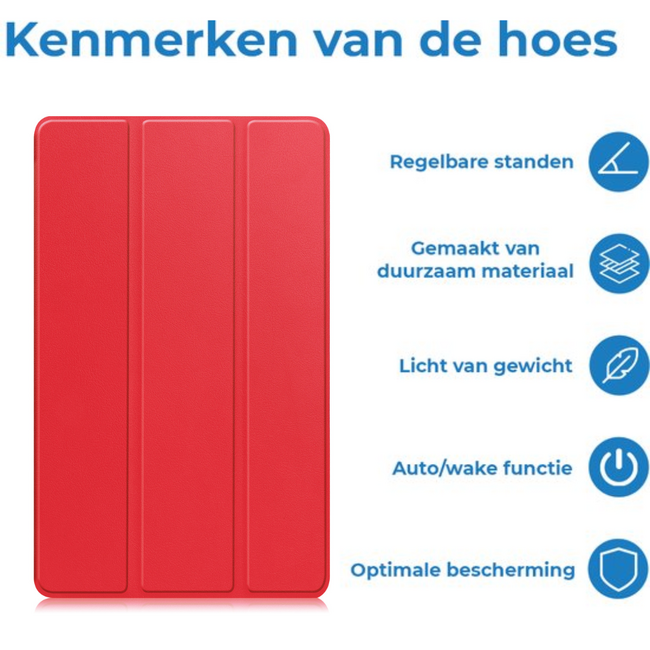 Case2go - Tablet hoes geschikt voor Samsung Galaxy Tab A11 (2025) - Tri-fold hoes met auto/wake functie - 8.7 inch - Rood