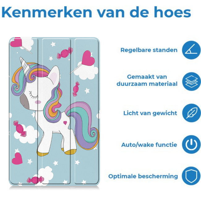 Tablet hoes geschikt voor Samsung Galaxy Tab A11 (2025) - Met Auto/Wake functie  - Tri-Fold Hoes - 8.7 inch - Eenhoorn
