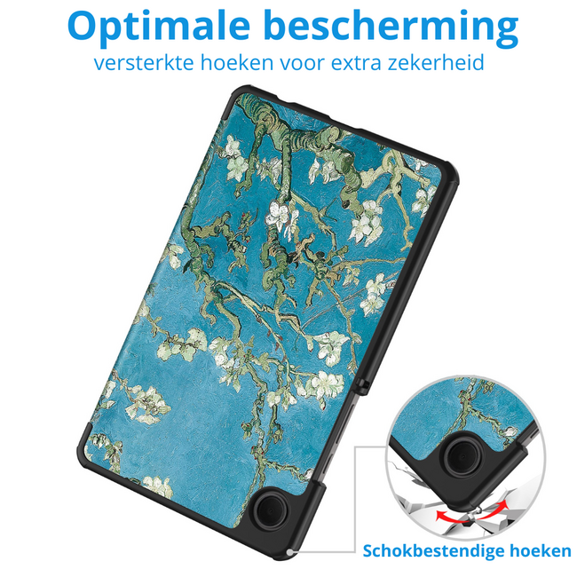 Tablet hoes geschikt voor Samsung Galaxy Tab A11 (2025) - Met Auto/Wake functie  - Tri-Fold Hoes - 8.7 inch - Witte Bloesem