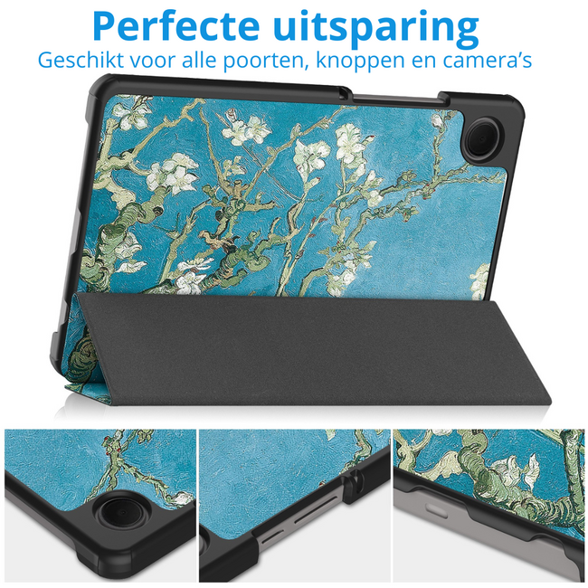 Case2go - Tablet hoes geschikt voor Samsung Galaxy Tab A11 (2025) - Tri-fold hoes met auto/wake functie - 8.7 inch - Witte Bloesem