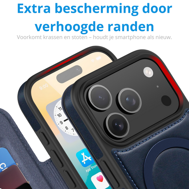 Hoesje geschikt voor iPhone 17 Pro Max - Met Pasjeshouder - Geschikt voor MagSafe - Met magnetische sluiting - Blauw