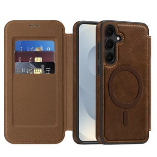 Case2go Hoesje geschikt voor Samsung Galaxy S25 Plus - Met Pasjeshouder - Geschikt voor MagSafe - Met magnetische sluiting - Donker Bruin