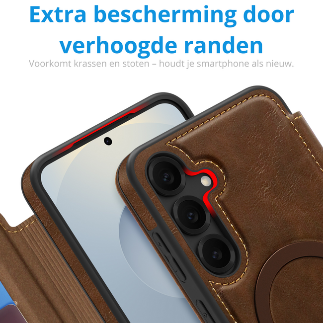 Hoesje geschikt voor Samsung Galaxy S25 Plus - Met Pasjeshouder - Geschikt voor MagSafe - Met magnetische sluiting - Donker Bruin