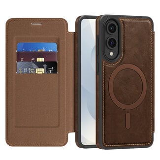 Case2go Hoesje geschikt voor Samsung Galaxy S25 Edge - Met Pasjeshouder - Geschikt voor MagSafe - Met magnetische sluiting - Donker Bruin