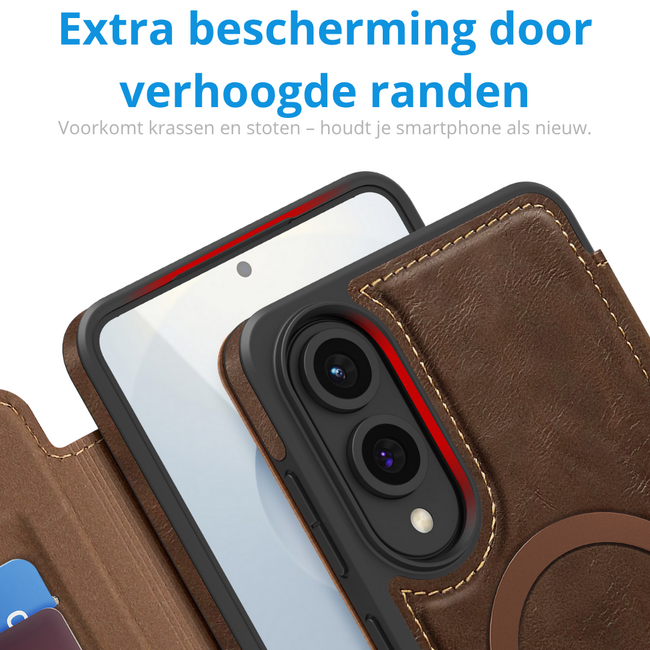 Hoesje geschikt voor Samsung Galaxy S25 Edge - Met Pasjeshouder - Geschikt voor MagSafe - Met magnetische sluiting - Donker Bruin