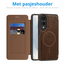 Hoesje geschikt voor Samsung Galaxy S25 Edge - Met Pasjeshouder - Geschikt voor MagSafe - Met magnetische sluiting - Donker Bruin