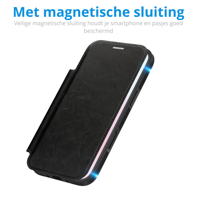 Hoesje geschikt voor iPhone 17 Air - Met Pasjeshouder - Geschikt voor MagSafe - Met magnetische sluiting - Zwart