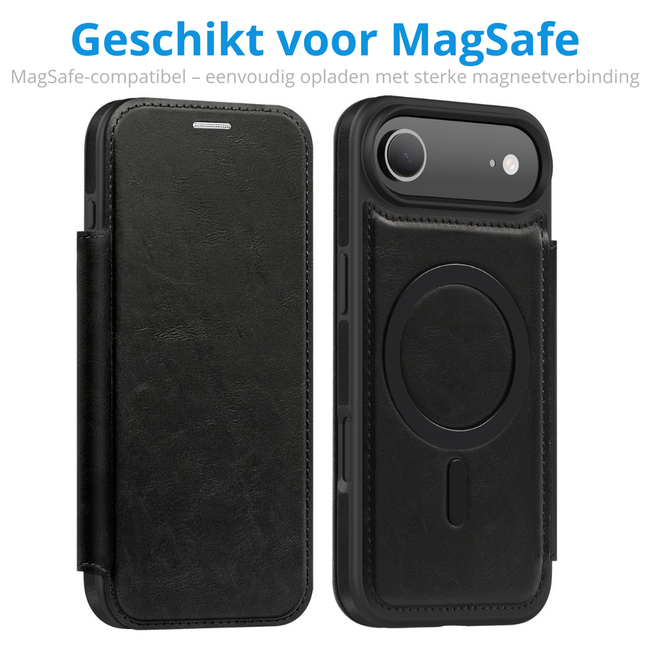 Hoesje geschikt voor iPhone 17 Air - Met Pasjeshouder - Geschikt voor MagSafe - Met magnetische sluiting - Zwart
