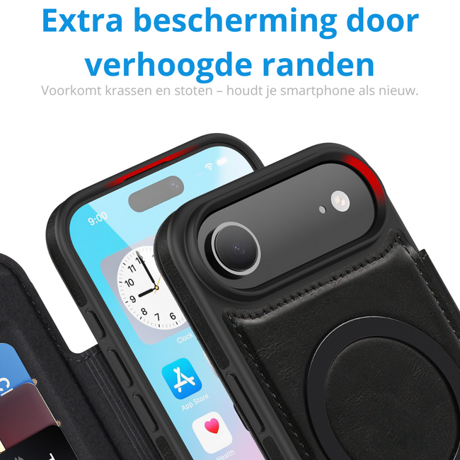 Hoesje geschikt voor iPhone 17 Air - Met Pasjeshouder - Geschikt voor MagSafe - Met magnetische sluiting - Zwart