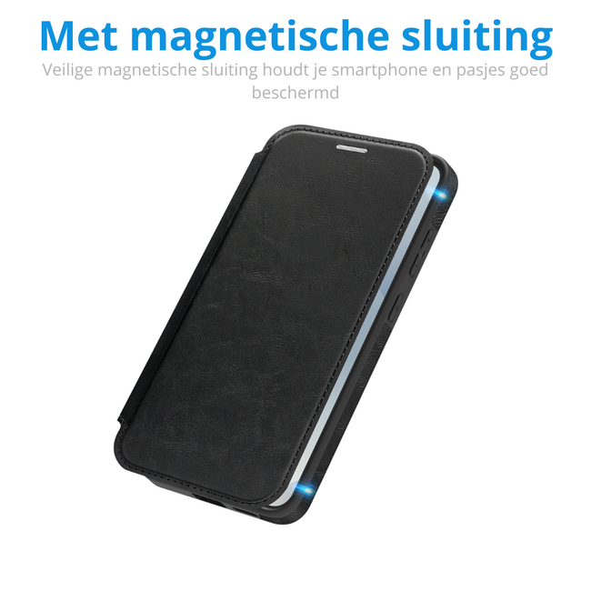 Hoesje geschikt voor Samsung Galaxy S25 Plus - Met Pasjeshouder - Geschikt voor MagSafe - Met magnetische sluiting - Zwart