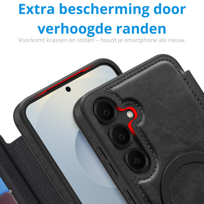Hoesje geschikt voor Samsung Galaxy S25 Plus - Met Pasjeshouder - Geschikt voor MagSafe - Met magnetische sluiting - Zwart
