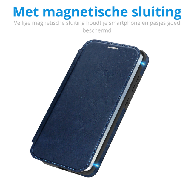 Hoesje geschikt voor Samsung Galaxy S25 Plus - Met Pasjeshouder - Geschikt voor MagSafe - Met magnetische sluiting - Blauw