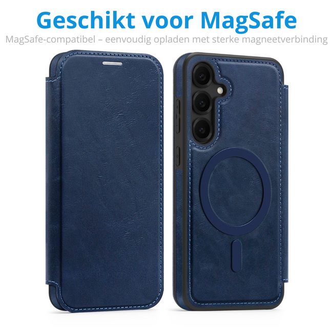 Hoesje geschikt voor Samsung Galaxy S25 Plus - Met Pasjeshouder - Geschikt voor MagSafe - Met magnetische sluiting - Blauw