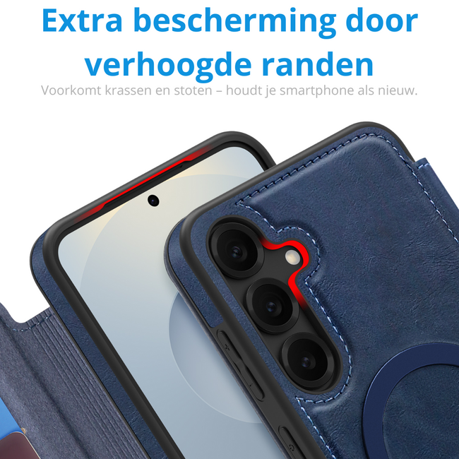 Hoesje geschikt voor Samsung Galaxy S25 Plus - Met Pasjeshouder - Geschikt voor MagSafe - Met magnetische sluiting - Blauw