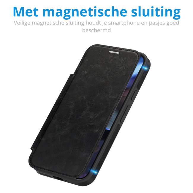 Hoesje geschikt voor Goole Pixel 10 Pro XL - Met Pasjeshouder - Geschikt voor MagSafe - Met magnetische sluiting - Zwart