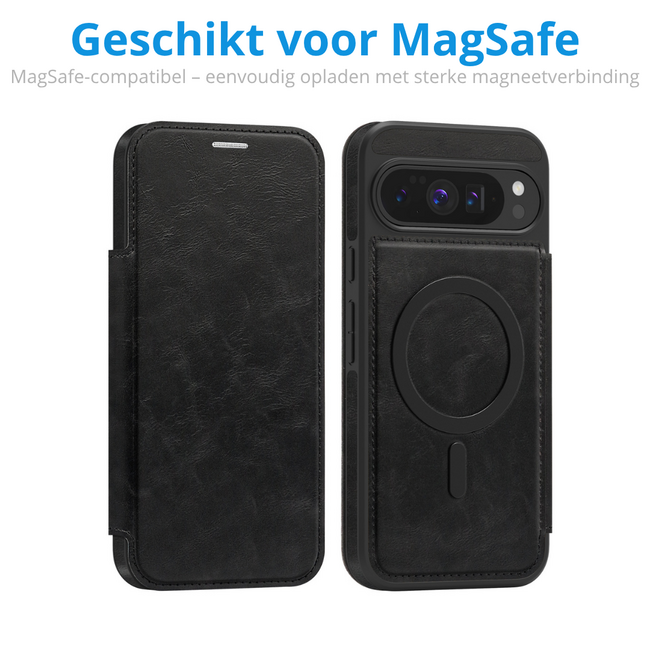 Hoesje geschikt voor Goole Pixel 10 Pro XL - Met Pasjeshouder - Geschikt voor MagSafe - Met magnetische sluiting - Zwart