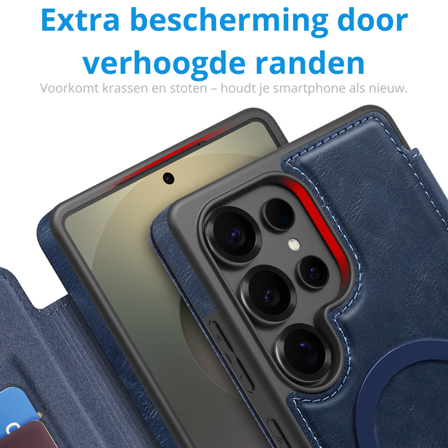 Hoesje geschikt voor Samsung Galaxy S25 Ultra - Met Pasjeshouder - Geschikt voor MagSafe - Met magnetische sluiting - Blauw