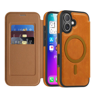 Case2go Hoesje geschikt voor iPhone 17 - Met Pasjeshouder - Geschikt voor MagSafe - Met magnetische sluiting - Licht Bruin