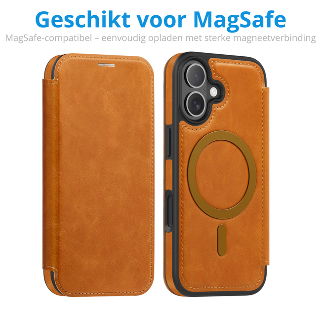 Hoesje geschikt voor iPhone 17 - Met Pasjeshouder - Geschikt voor MagSafe - Met magnetische sluiting - Licht Bruin