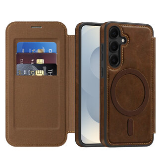 Case2go Hoesje geschikt voor Samsung Galaxy A36 - Met Pasjeshouder - Geschikt voor MagSafe - Met magnetische sluiting - Donker Bruin