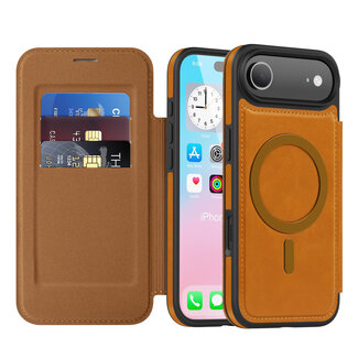Case2go Hoesje geschikt voor iPhone 17 Air - Met Pasjeshouder - Geschikt voor MagSafe - Met magnetische sluiting - Licht Bruin