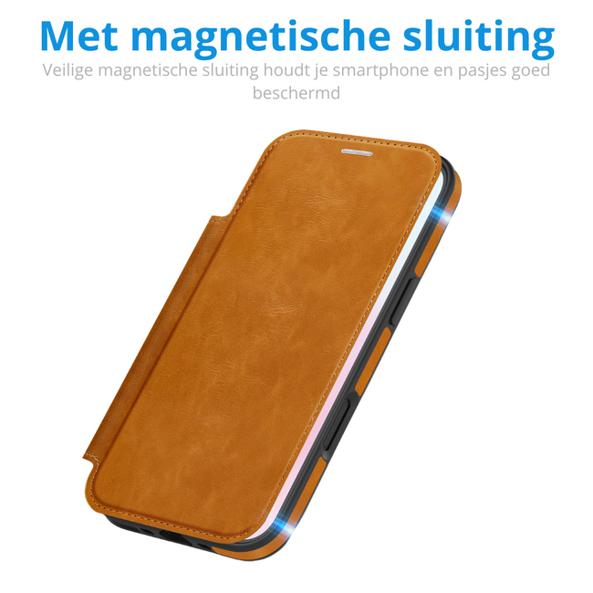 Hoesje geschikt voor iPhone 17 Air - Met Pasjeshouder - Geschikt voor MagSafe - Met magnetische sluiting - Licht Bruin