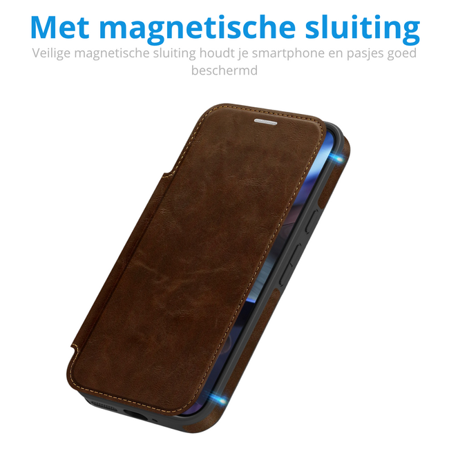 Hoesje geschikt voor Goole Pixel 10/10 Pro - Met Pasjeshouder - Geschikt voor MagSafe - Met magnetische sluiting - Donker Bruin