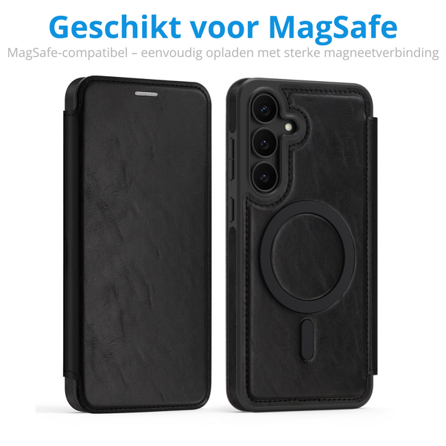 Hoesje geschikt voor Samsung Galaxy A36 - Met Pasjeshouder - Geschikt voor MagSafe - Met magnetische sluiting - Zwart