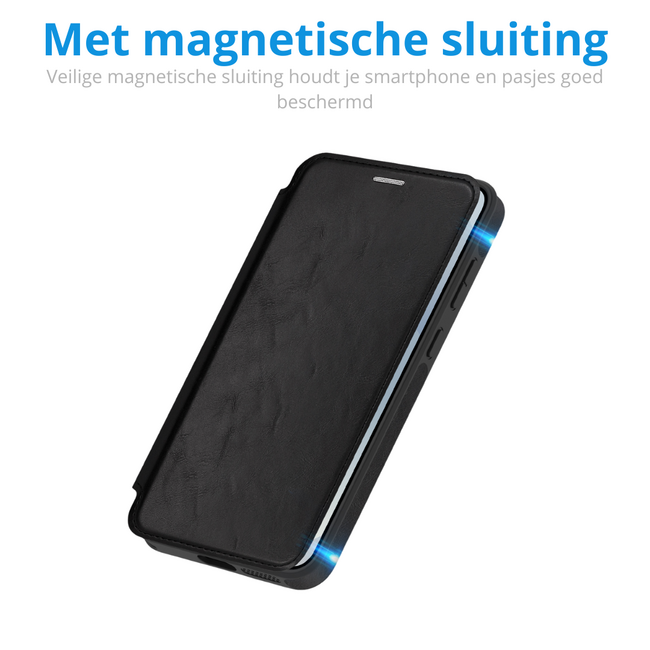 Hoesje geschikt voor Samsung Galaxy A36 - Met Pasjeshouder - Geschikt voor MagSafe - Met magnetische sluiting - Zwart