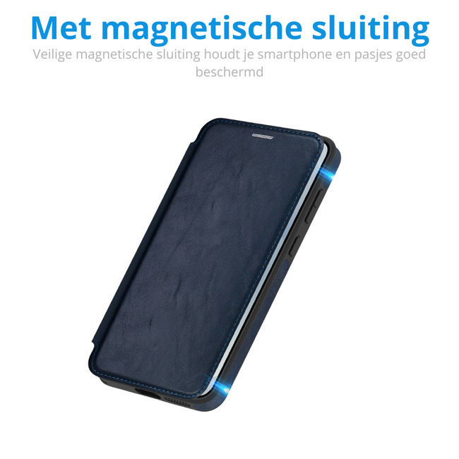 Hoesje geschikt voor Samsung Galaxy S25 - Met Pasjeshouder - Geschikt voor MagSafe - Met magnetische sluiting - Blauw