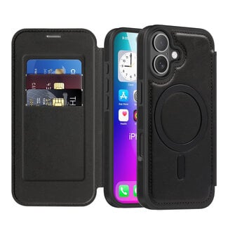 Case2go Hoesje geschikt voor iPhone 17 - Met Pasjeshouder - Geschikt voor MagSafe - Met magnetische sluiting - Zwart