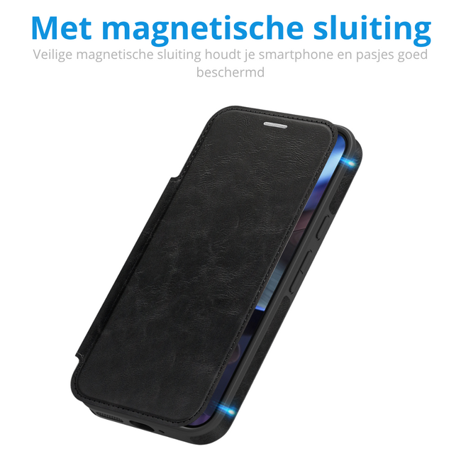 Hoesje geschikt voor Goole Pixel 10/10 Pro - Met Pasjeshouder - Geschikt voor MagSafe - Met magnetische sluiting - Zwart