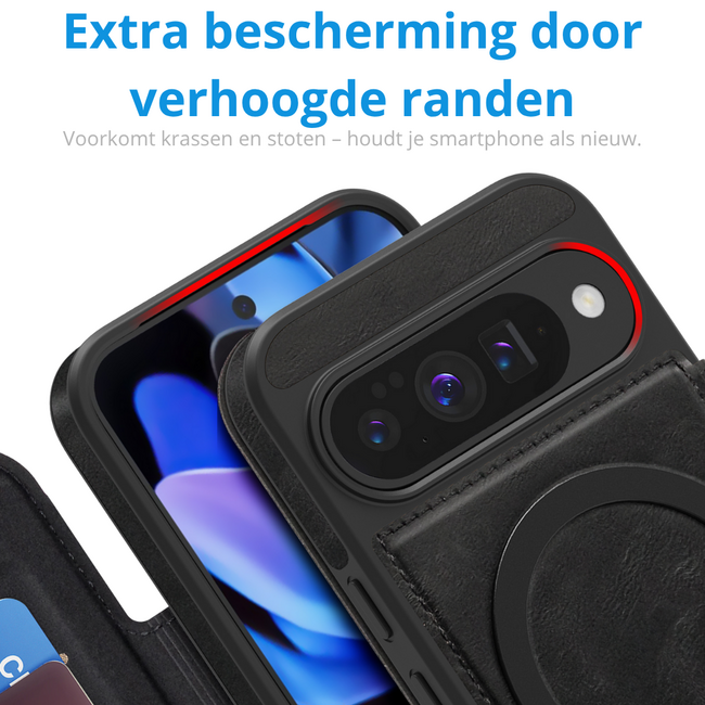 Hoesje geschikt voor Goole Pixel 10/10 Pro - Met Pasjeshouder - Geschikt voor MagSafe - Met magnetische sluiting - Zwart