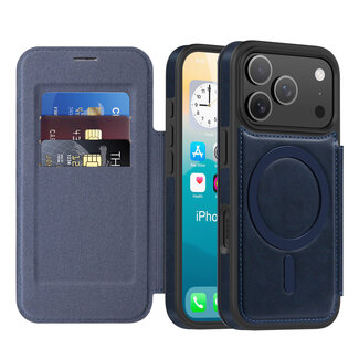 Case2go Hoesje geschikt voor iPhone 17 Pro - Met Pasjeshouder - Geschikt voor MagSafe - Met magnetische sluiting - Blauw