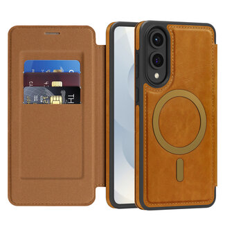 Case2go Hoesje geschikt voor Samsung Galaxy S25 Edge - Met Pasjeshouder - Geschikt voor MagSafe - Met magnetische sluiting - Licht Bruin