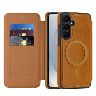 Case2go Hoesje geschikt voor Samsung Galaxy S25 - Met Pasjeshouder - Geschikt voor MagSafe - Met magnetische sluiting - Licht Bruin