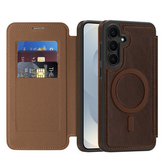 Case2go Hoesje geschikt voor Samsung Galaxy S25 FE - Met Pasjeshouder - Geschikt voor MagSafe - Met magnetische sluiting - Donker Bruin