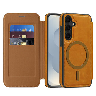 Case2go Hoesje geschikt voor Samsung Galaxy A17 - Met Pasjeshouder - Geschikt voor MagSafe - Met magnetische sluiting - licht Bruin