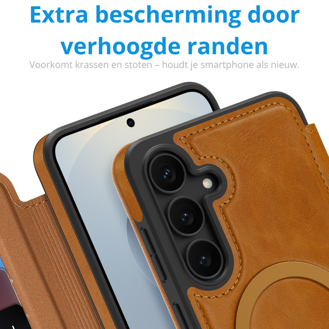 Hoesje geschikt voor Samsung Galaxy A17 - Met Pasjeshouder - Geschikt voor MagSafe - Met magnetische sluiting - Licht Bruin