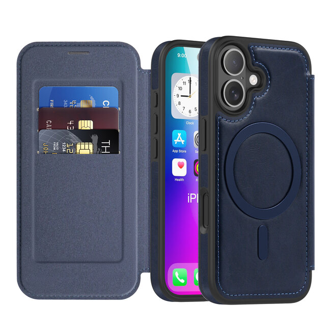 Hoesje geschikt voor iPhone 17 - Met Pasjeshouder - Geschikt voor MagSafe - Met magnetische sluiting - Blauw