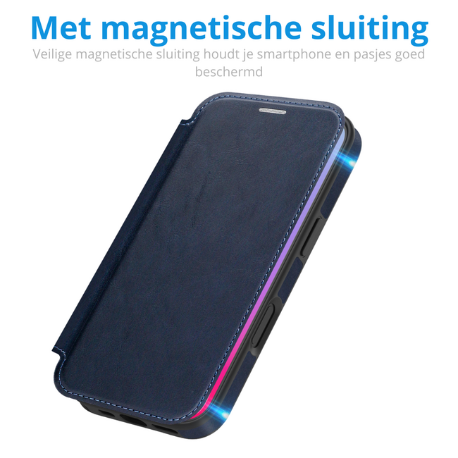 Hoesje geschikt voor iPhone 17 - Met Pasjeshouder - Geschikt voor MagSafe - Met magnetische sluiting - Blauw