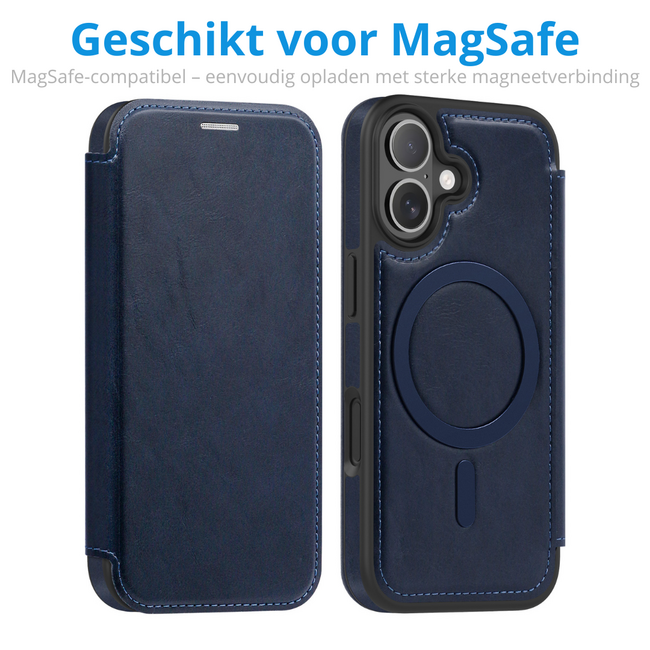 Hoesje geschikt voor iPhone 17 - Met Pasjeshouder - Geschikt voor MagSafe - Met magnetische sluiting - Blauw