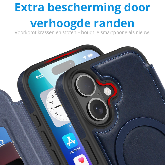 Hoesje geschikt voor iPhone 17 - Met Pasjeshouder - Geschikt voor MagSafe - Met magnetische sluiting - Blauw