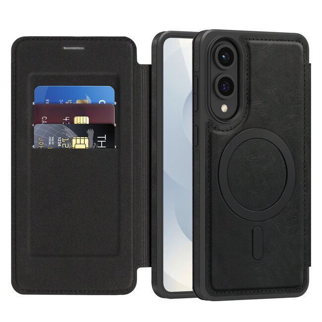 Hoesje geschikt voor Samsung Galaxy S25 Edge - Met Pasjeshouder - Geschikt voor MagSafe - Met magnetische sluiting - Zwart